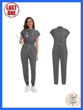 Women's Scrub Jumpsuit Nurse Uniform Half-Zip Stretch Medical Set